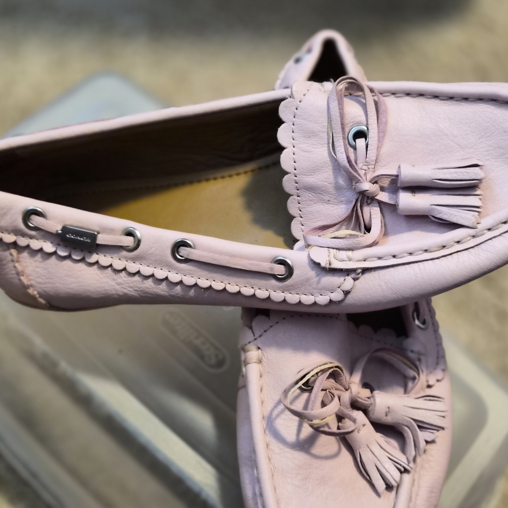 Pink Leather Moccasins with Tassels